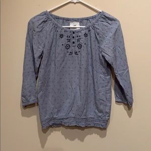 blue patterned shirt